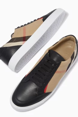 Buy Burberry Black Salmond Check Top Sneakers in Grainy Leather For Women Online Ounass Saudi