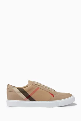 Burberry salmond leather and fabric sneakers on sale