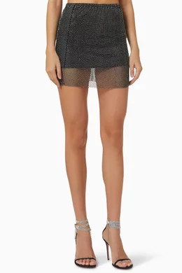 Rhinestone mesh mini skirt on sale