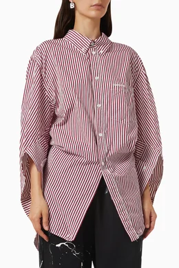 Buy Balenciaga Red BB Corp Swing Twisted Shirt in Striped Cotton