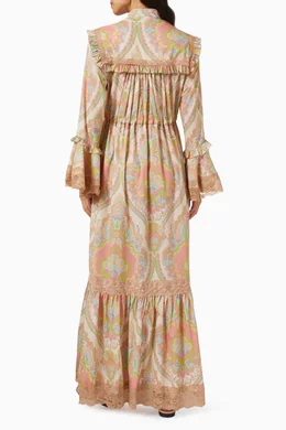 Buy Gucci Pink Floral Print Maxi Dress in Cotton Muslin For