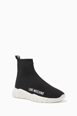 Buy Love Moschino Black Logo High top Sock Sneakers in Technical Knit For Women Online Ounass Saudi