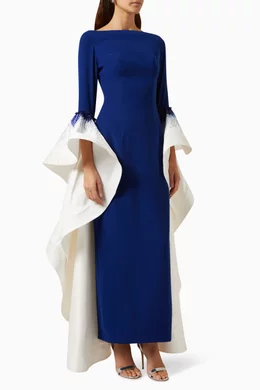 Buy ILLUSTRELLA Blue Iris Flared-sleeve Maxi Dress in Crepe & Silk-taffeta  For Women Online | Ounass Saudi