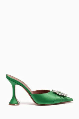 Buy Amina Muaddi Green Begum Crystal Mules in Satin For Women