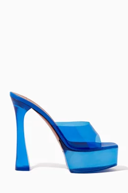 Buy Amina Muaddi Blue Dalida 140 Glass Platform Sandals in PVC For