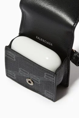 Buy Balenciaga Black Cash AirPods Holder Lanyard in BB Monogram