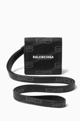 Buy Balenciaga Black Cash AirPods Holder Lanyard in BB Monogram