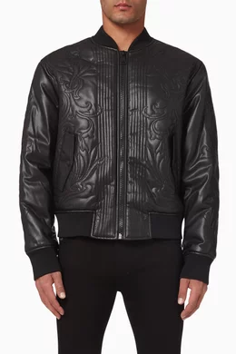 Buy Versace Jeans Couture Black Baroque Bomber Jacket in Coated Faux Leather For Men Online Ounass Saudi