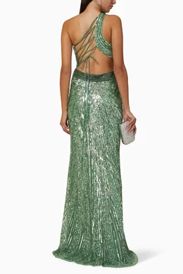Buy Mac Duggal Green One Shoulder Gown in Sequin For Women Online | Ounass  Saudi