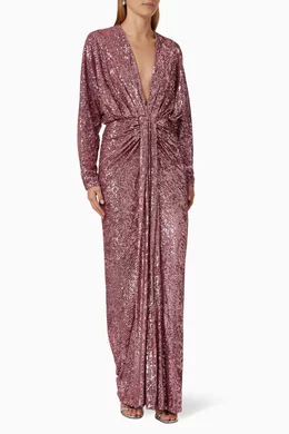 Buy Rasario Pink Draped V-neck Maxi Dress in Sequin For Women Online |  Ounass Saudi