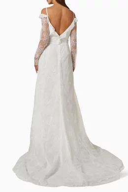 rustic lace wedding dress with sleeves A-line Scoop Long Sleeve Lace Wedding Dresses Open Back Rustic Forest main image 0