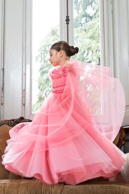 Buy Marchesa Kids Couture Pink Flower Embellished Gown in Tulle For Girls Online Ounass Saudi