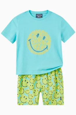 Buy Vilebrequin Blue x Smiley Swim Shorts in Recycled Nylon