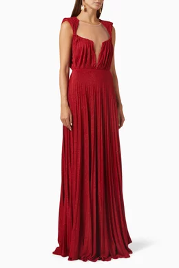 Buy Elisabetta Franchi Red Pleated Gown in Lurex Jersey For Women Online |  Ounass Saudi