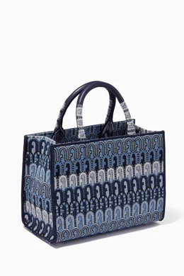 Buy Furla Blue Opportunity Small Tote Bag in Logo Jacquard