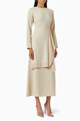 Buy Mimya Neutral Studded Long Sleeve Midi Dress For Women Online