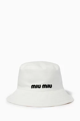 Buy Miu Miu White Logo Bucket Hat in Cotton For Women Online Ounass Saudi
