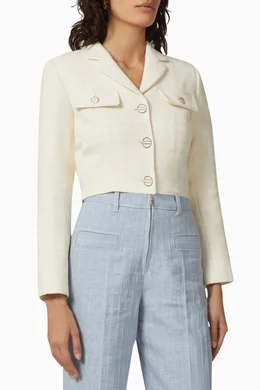 Buy SANDRO White Crop Jacket in Tweed For Women Online Ounass Saudi