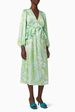Buy Never Fully Dressed Green Annies Swirl Dress in Satin For Women Online  | Ounass Saudi