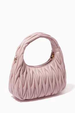 トートバッグ MIU MIU Powder Pink Nappa Leather Wander Handbag Alabaster Pink Wander Matelassé Nappa Leather Hobo Bag | Miu Miu