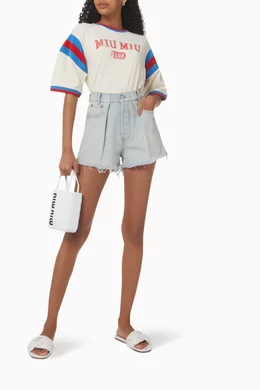Buy Miu Miu Blue Cut-off Denim Shorts For Women Online Ounass Saudi