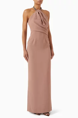 Buy Solace London Brown Riva Embellished Maxi Dress in Crepe For Women  Online | Ounass Saudi