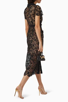 Buy Self-Portrait Black Collared Midi Dress in Magnolia Lace For