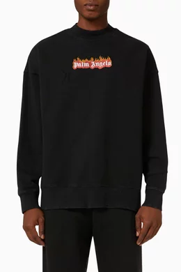 Buy Palm Angels Black Burning Logo Crewneck Sweatshirt in Cotton Terry For Men Online Ounass Saudi