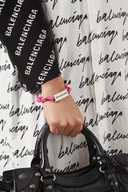 BALENCIAGA Plate Logo Corded Bracelet in White | endource