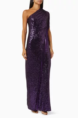 badgley mischka fringed sequin one-shoulder dress Badgley Mischka Sequin Fringe Cocktail Dress in Blush