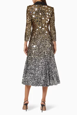 Buy Badgley Mischka Gold Collared Midi Dress in Sequin For Women Online |  Ounass Saudi