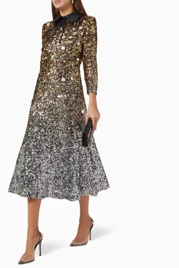 badgley mischka gold and silver sequin collared dress Sequin Shirtdress