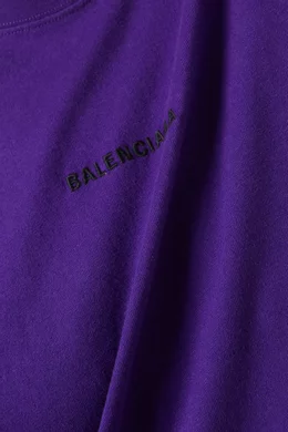 国内発送☆BALENCIAGA☆Medium Fit T-Shirt/PURPLE ロゴ Balenciaga Embroidered Medium Fit Logo T Shirt Purple 5162 | ONU