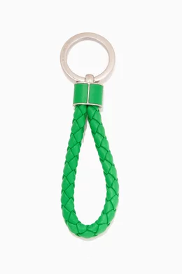 Buy Bottega Veneta Green Key Ring in Intreccio Leather For Men