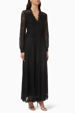 chinese dress ladies Long dress with mesh and floral lace