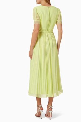 Buy Self-Portrait Green Pleated Midi Dress in Chiffon For Women Online |  Ounass Saudi