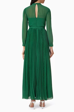 Buy Self-Portrait Green Rhinestone-trim Pleated Maxi Dress in Chiffon For  Women Online | Ounass Saudi