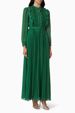 slim fit dress slacks Self-Portrait Pleated Midi Dress with Lace Trim main image 1