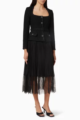 Buy Self-Portrait Black Tailored Bodice Midi Dress in Textured-wool For  Women Online | Ounass Saudi