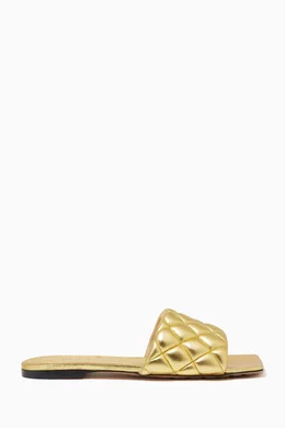 Buy Bottega Veneta Gold Padded Flat Sandals in Quilted Metallic
