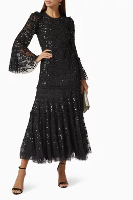 Buy Needle & Thread Black Annie Sequin Tiered Midi Dress in Tulle For Women  Online | Ounass Saudi
