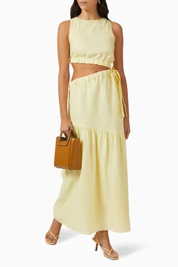 Buy SIR The Label Yellow Francesca Asymmetrical Cut-out Maxi Dress in Linen  For Women Online | Ounass Saudi
