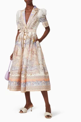 high tide midi shirt dress for woman Women's Trista Textured Viscose Silk Long Sleeves Dress Collared Neckline Blue Color Shirt Dress Dry Clean or Hand Wash Only Designed in USA Made in India Imported Zimmermann The High Tide Midi