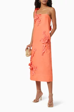 chinese dress ladies Zimmermann High Tide Open-Back Ruffled Floral-Print Linen Midi Dress S