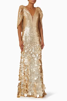 Buy Jenny Packham Gold Mae Gown in Sequin For Women Online | Ounass Saudi
