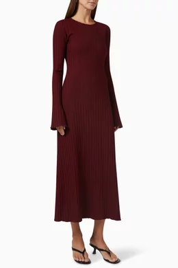 strapless open back dress Everlane Rib-Knit Cap-Sleeve Midi Dress in Black, Size XL, Cotton main image 1