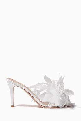 Buy Gianvito Rossi White Bridal Feather embellished 85 Mule Sandals in Satin For Women Online Ounass Saudi