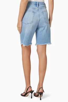 Buy Frame Blue High rise Bermuda Shorts in Denim For Women Online Ounass Saudi