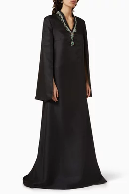 Buy Reem Acra Black Embellished A-line Kaftan in Mikado-piqu For Women  Online | Ounass Saudi
