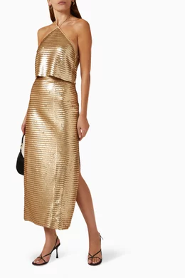 Buy Suboo Gold Pyra Slit Maxi Skirt in Sequins For Women Online | Ounass  Saudi